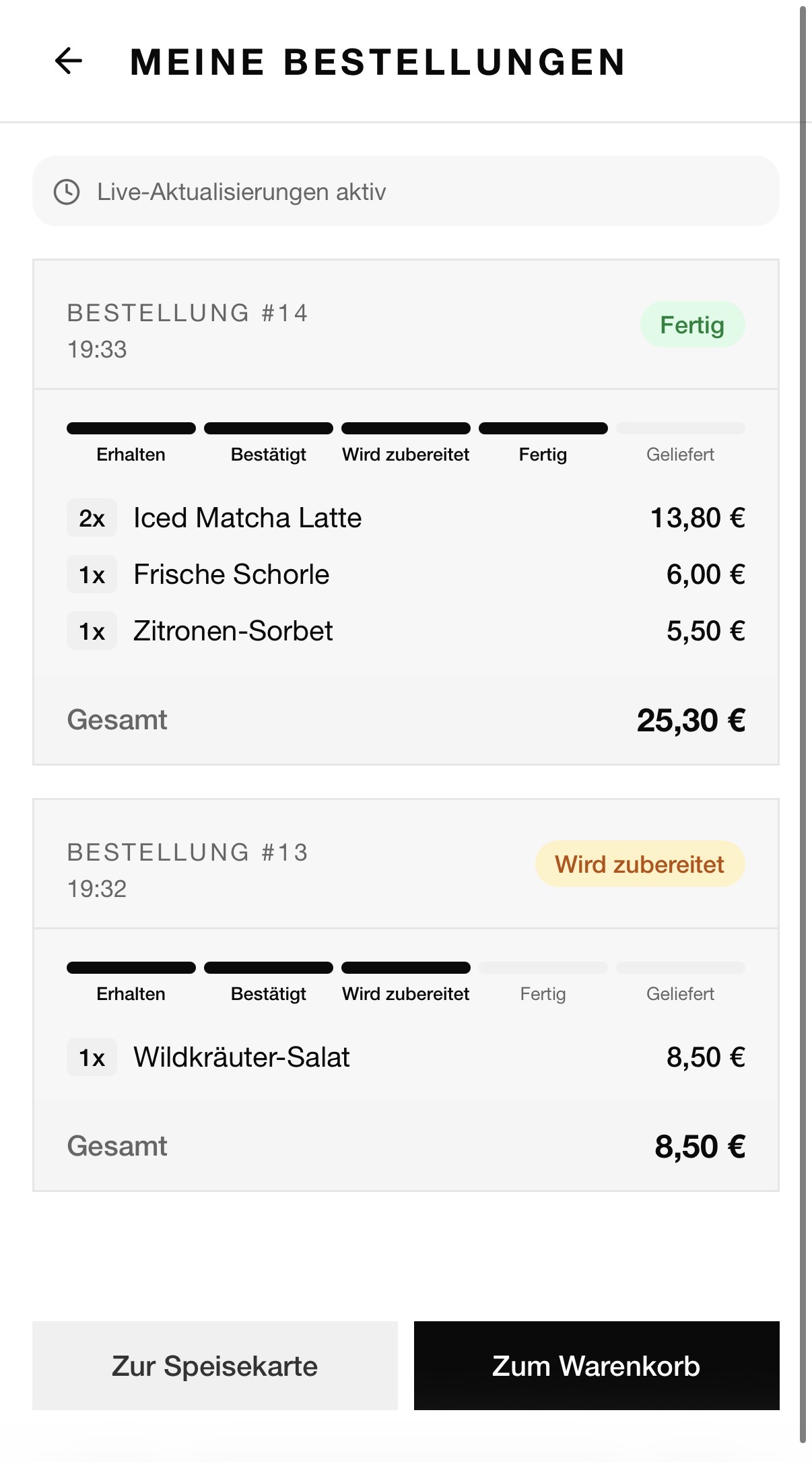 Bestellübersicht mit Live-Status