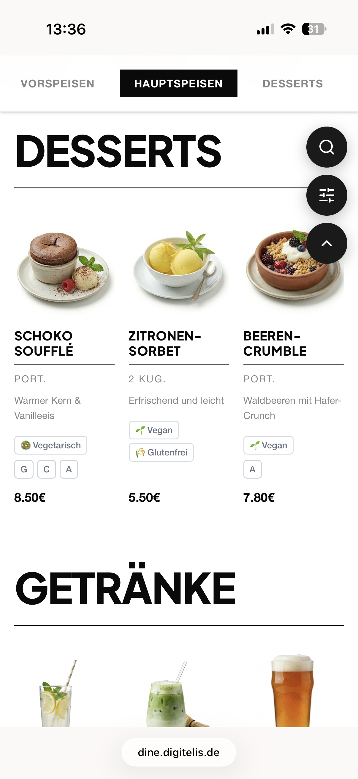 Digitale Speisekarte Vorschau