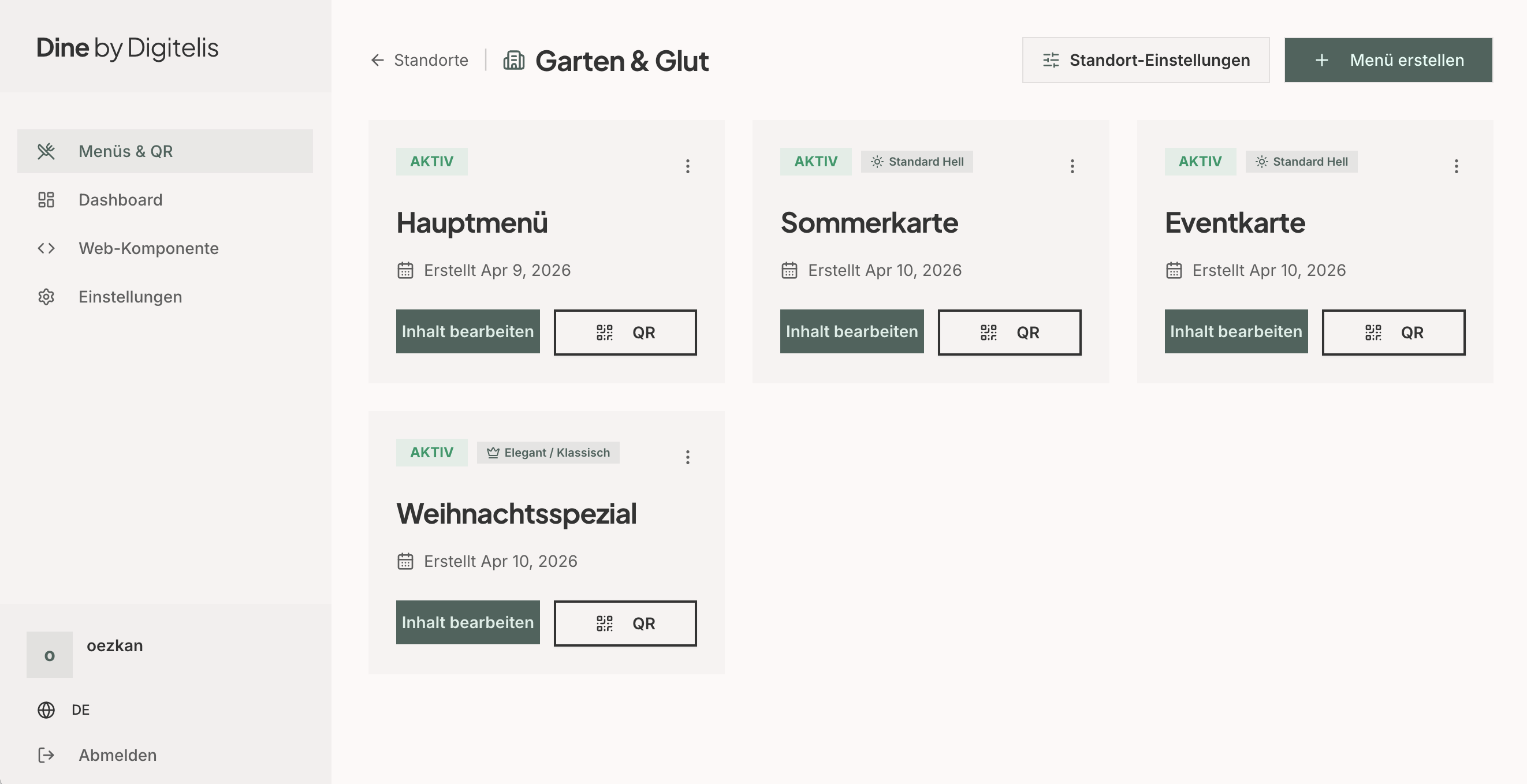 Menüs & Standorte verwalten