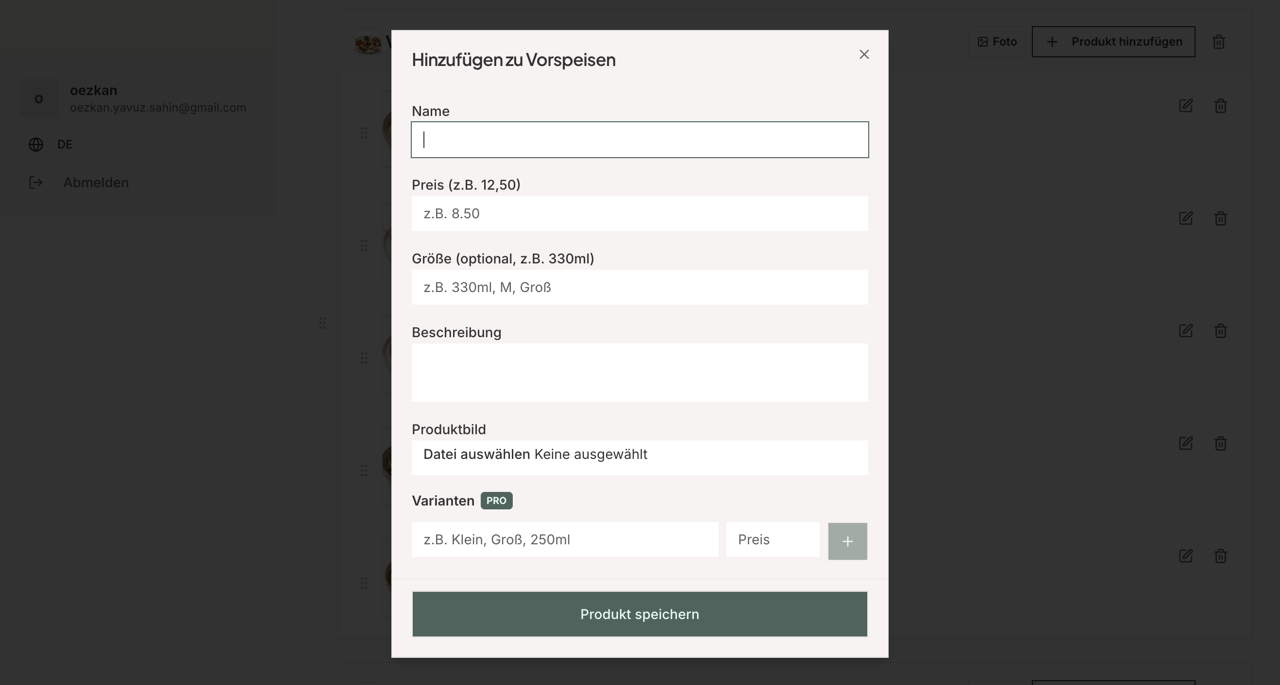 Produkte hinzufügen